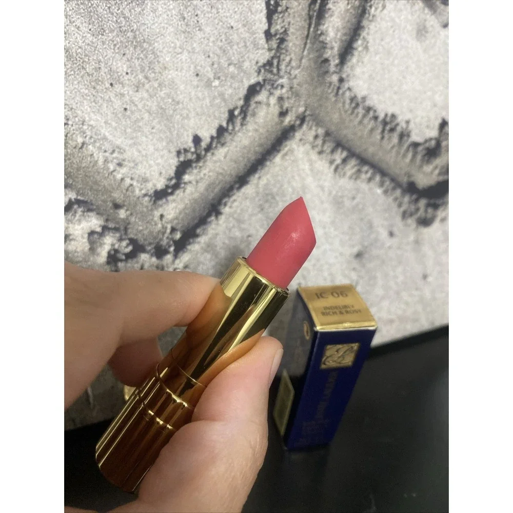 ESTEE LAUDER Lipstick IC 06 Indelibly Rich & Rosy Gold Ribbed Tube Rare!!! New